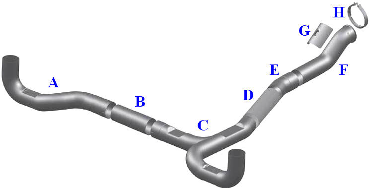 Peterbilt 357, 378, 379 Dual exhaust layout with high mount above frame