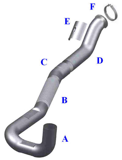 Peterbilt 357, 378, 379 Single exhaust layout with high mount above frame